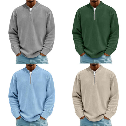 📢📢 59% OFF !! ⏰Men's Corduroy Quarter-Zip Pullover Sweatshirt Casual Stand Collar Long Sleeve Top