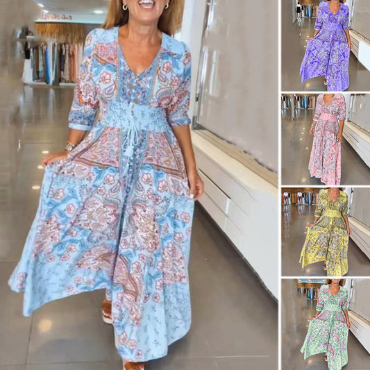 Seasonal bestseller with 50% OFF 🔥 Ladies Elegant Printed V-Neck Long Floral Dress