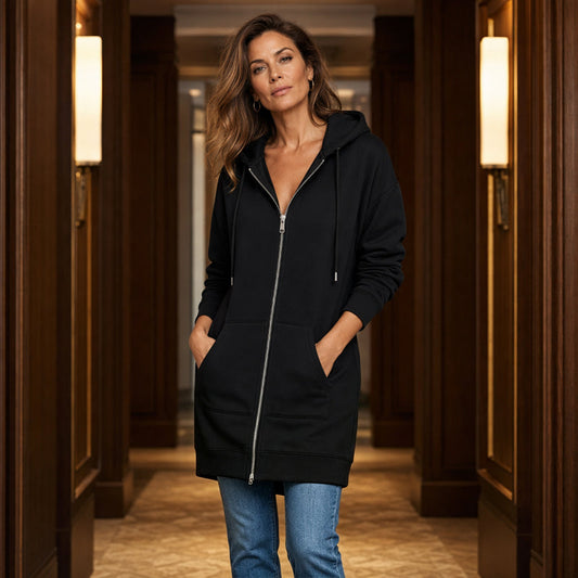 🌸LAST DAY SPECIAL PRICE!!🌸 Women Casual Zip Up Long Hooded Tunic Jacket with Pockets