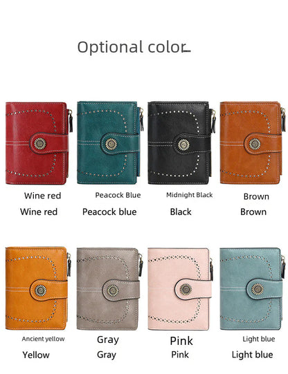 RFID anti-theft swipe ladies short zipper wallet-multiple card slot buckle wallet