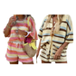 👗 57% OFF NOW!⏰Women's Color-Blocked Striped Knit Casual 2-Piece Set👚🩳