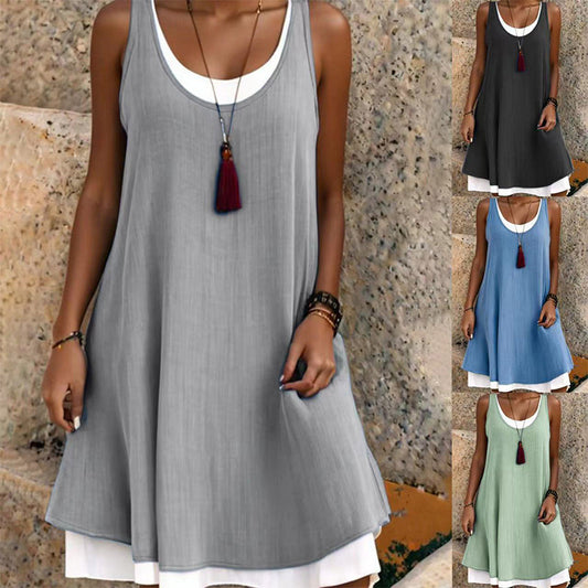 ⏰Last Day Sale 55% Off💃Women's Casual Loose Sleeveless Fake Two Piece Tank Dress