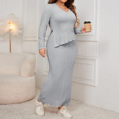 💞Best comfort💞Women's Elegant Irregular Hem Long Sleeve and Wrap-hip Skirt Suit