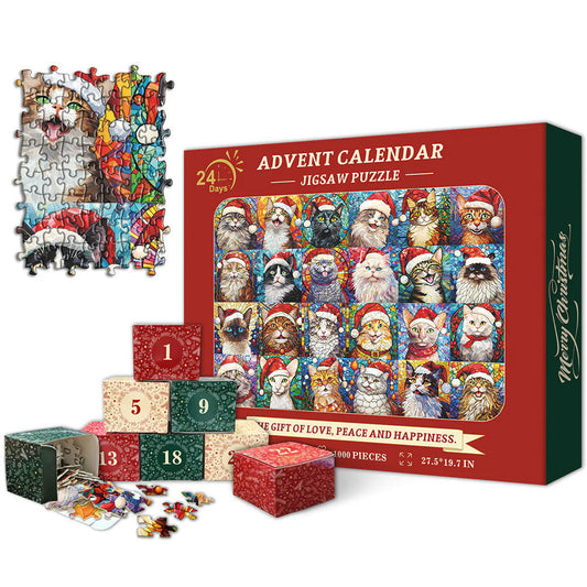 🎁Happy Christmas Cats Advent Calendar Jigsaw Puzzle 1000 Pieces