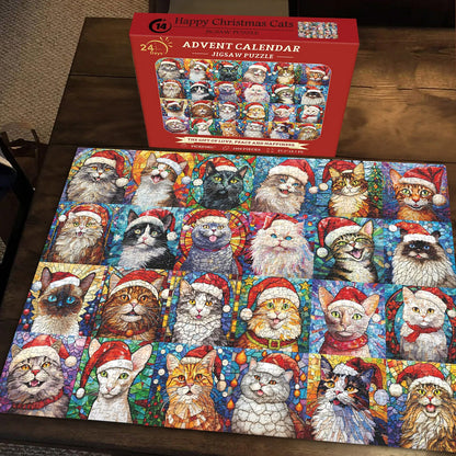 🎁Happy Christmas Cats Advent Calendar Jigsaw Puzzle 1000 Pieces