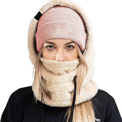 🔥Early Winter Discount-49% OFF⏰Unisex Sherpa Hood Ski Mask☃️☃️ ✨sherpa plush lining, hood & ski mask 2 in 1, windproof warm winter face covering