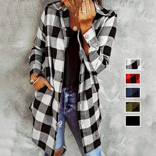 💗Versatile item💗Women’s Plaid Longline Shirt Jacket