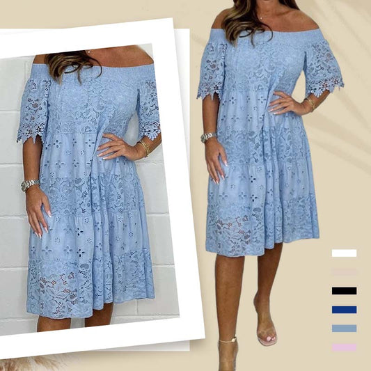🔥Factory Direct Sales🔥Women's lace hollow layered elegant off-shoulder dress