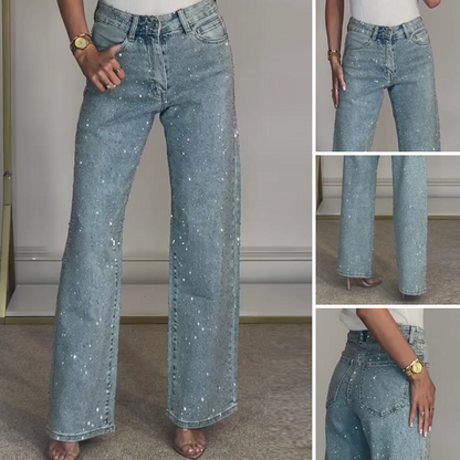 💎🔥Straight leg jeans with rhinestones✨Become the shining protagonist！✨