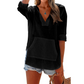 💕Wardrobe Essentials🔥Women's Solid V-Neck Long Sleeve Hooded Top with Pocket
