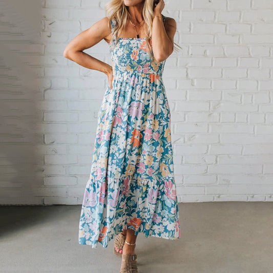 🔥Limited time discount⏰Women's Floral Print Strap Flowy Dress