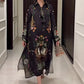 Women’s Printed V-Neck Loose Long-Sleeve Maxi Dress【Factory Direct Sales】