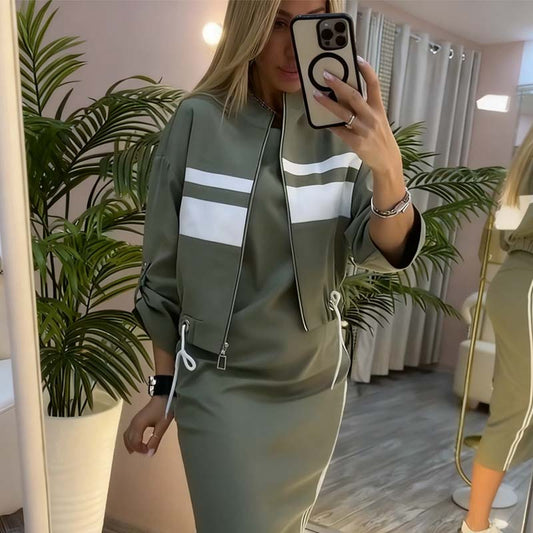 🎉 2 Pieces, More Ways to Dress | Women's Stand-Collar Jacket & Midi Dress Set