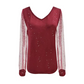 Women's Sparkle V-Neck Sheer Sleeve Top