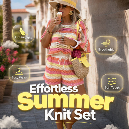👗 57% OFF NOW!⏰Women's Color-Blocked Striped Knit Casual 2-Piece Set👚🩳