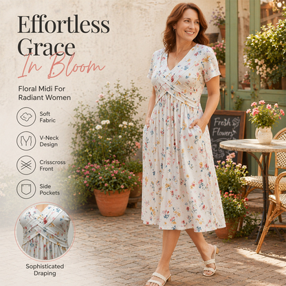 💃Limited-Time 66% OFF 🛍️Women's V-Neck Floral Print Dress with Twist Waist