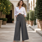 ⌛Limited-Time Offer🛍️Women's High-Waisted, Highly Stretchy Wide-Leg Pants with Contrast-Color Piping