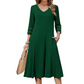 💯High quality☀️👗Top Pick - V-Neck Midi Dress – Relaxed Fit & Soft Drape for Any Occasion