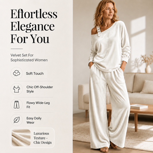 ⭐Women's Off-Shoulder Top & Wide-Leg Pants Set– Effortless Chic Meets Everyday Comfort