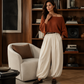 💖 Latest Design | Women's Off-Shoulder Knit Top & Relaxed Pants 2-Piece Set