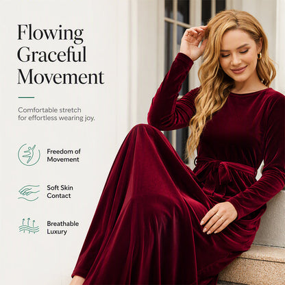💎 Elegant Made Easy | Women's Velvet Bow-Tie Waist A-Line Maxi Dress