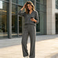 🎉 2 Pieces, Endless Possibilities | Women's V-Neck Top & Wide-Leg Pants Set