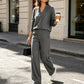 🎉 2 Pieces, Endless Possibilities | Women's V-Neck Top & Wide-Leg Pants Set