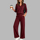 🎉 2 Pieces, Endless Possibilities | Women's V-Neck Top & Wide-Leg Pants Set