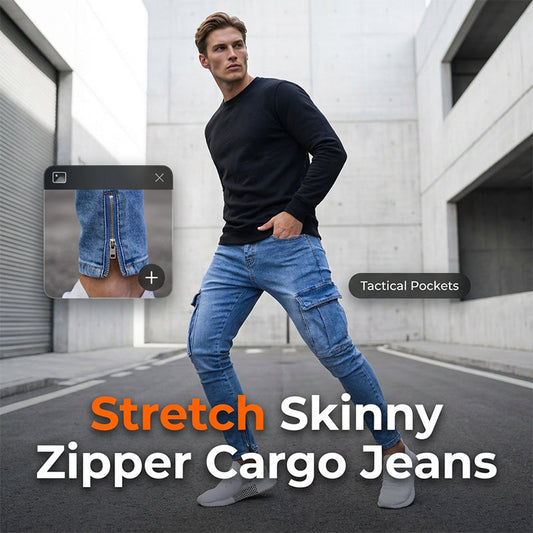 💥 Utility with an Edge | Men's Stretch Cargo Jeans with Ankle Zippers