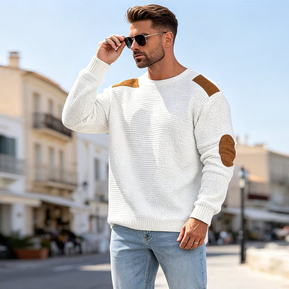 💥 Special Price Today | Men's Waffle-Knit Contrast-Patch Crewneck Sweater