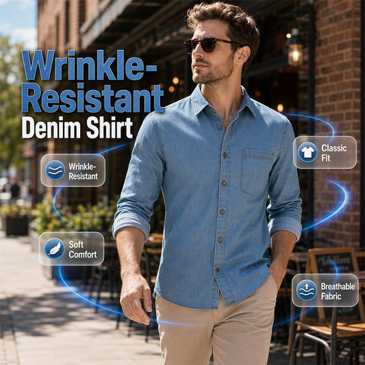 🏷️ Factory-Direct Deal | Men's Lightweight Denim Long-Sleeve Shirt