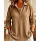 🌸 New Arrival | Women's Waffle-Knit Collared Relaxed Long-Sleeve Top