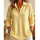 🌸 New Arrival | Women's Waffle-Knit Collared Relaxed Long-Sleeve Top