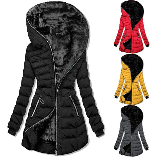 💯 Warmth Without the Bulk | Women's Plush-Lined Hooded Mid-Length Coat⚡Free shipping