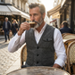 🎩 Classic Texture, Polished Look | Men's Herringbone Tweed Multi-Pocket Vest