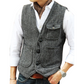 🎩 Classic Texture, Polished Look | Men's Herringbone Tweed Multi-Pocket Vest
