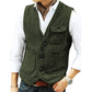 🎩 Classic Texture, Polished Look | Men's Herringbone Tweed Multi-Pocket Vest