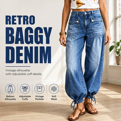 👖 One Pair, Two Silhouettes | Women's High-Waisted Balloon Jeans with Drawstring Cuffs