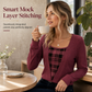 🧩 Layered Look, One Easy Top | Women's Plaid Mock-Layer Knit Top