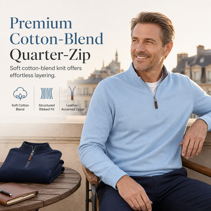 🏷️ Smart-Casual Made Easy | Men's Quarter-Zip Ribbed-Collar Knit Pullover