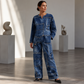 🎨 Denim Look, Lighter Feel | Women's Patchwork Top & Wide-Leg Pants 2-Piece Set