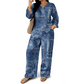 🎨 Denim Look, Lighter Feel | Women's Patchwork Top & Wide-Leg Pants 2-Piece Set