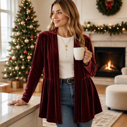 💎 Velvet Texture, Flattering Drape | Women's Peplum Open-Front Cardigan