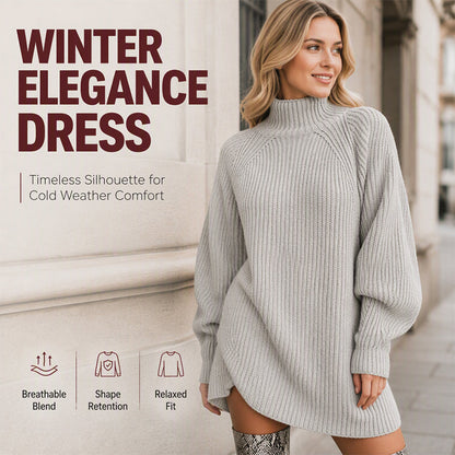 🧶 Relaxed Shape, Polished Look | Women's Turtleneck Knit Sweater Dress