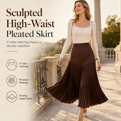 🎀 Polka Dots, Flattering Flow | Women's High-Waist Pleated A-Line Skirt