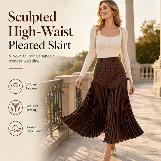 🎀 Polka Dots, Flattering Flow | Women's High-Waist Pleated A-Line Skirt