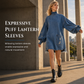 💙 Denim with Drama | Women's Distressed Lantern-Sleeve Oversized Mini Dress