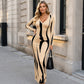 💃 Prints That Shape the Look | Women's Long-Sleeve Bodycon Maxi Dress
