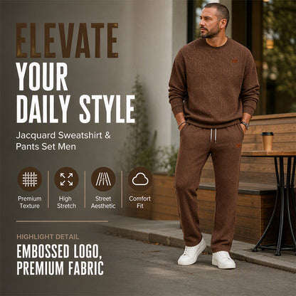 💥 Jacquard Detail, Complete Look | Men's Sweatshirt & Drawstring Pants 2-Piece Set