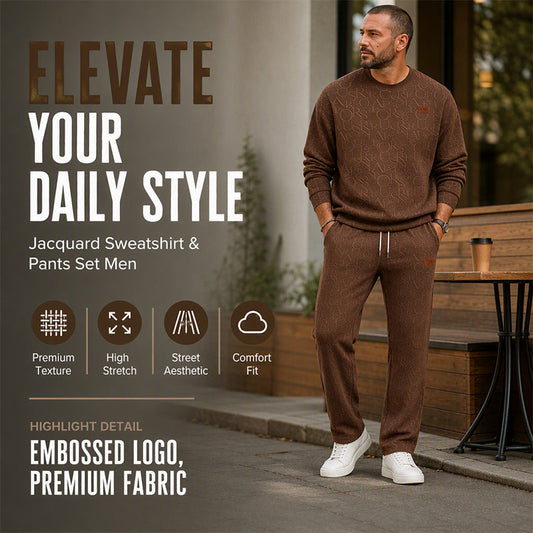 💥 Jacquard Detail, Complete Look | Men's Sweatshirt & Drawstring Pants 2-Piece Set